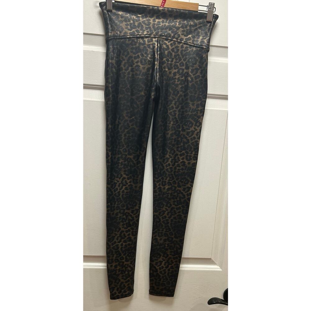 Spanx Faux Leather Leopard Shine Leggings, Size M